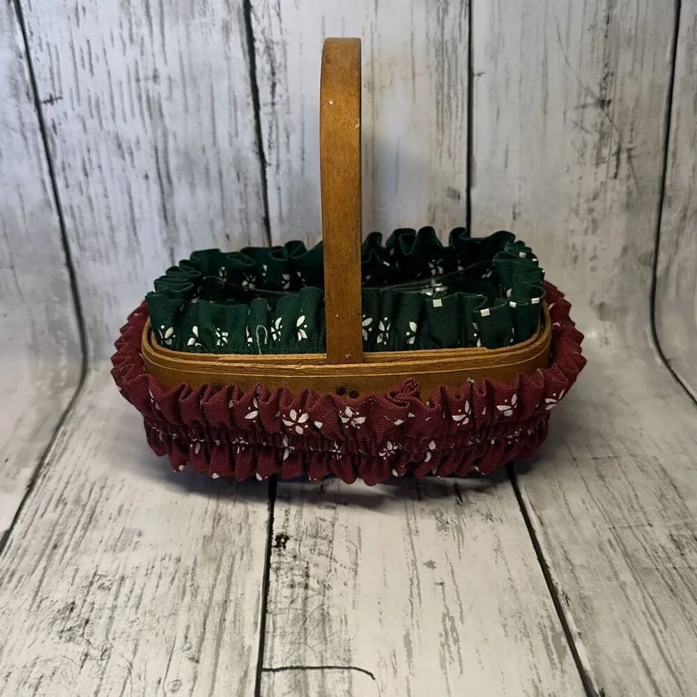 1999 Longaberger Handwoven‎ Single Handle 6”Basket Green Liner Protector Garter